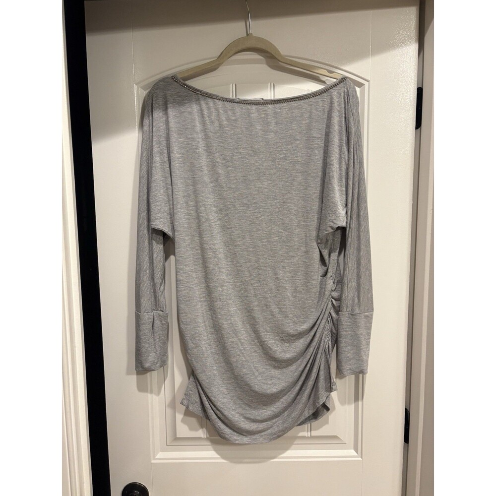 Boston Proper Gray Rhinestone Embellished Slouchy Ruched Tunic-M